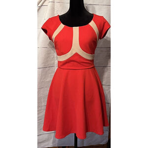Sequin Hearts Juniors Size 3 Red Tan Fit Flare Short Sleeve Dress EUC